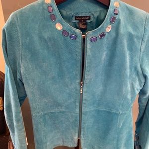 Turquoise Jeweled Suede Jacket Karen Arnold Size M